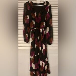 Banana Republic Floral Long Sleeve Dress - Black, Purple, White, Brown